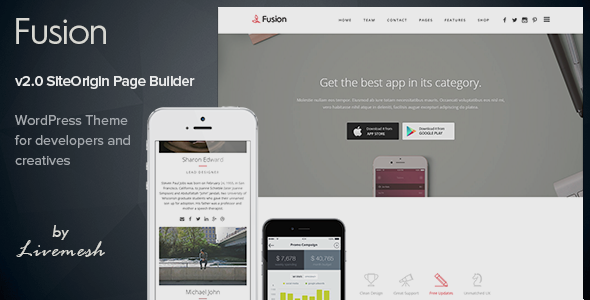 Fusion – Mobile App Landing WordPress Theme