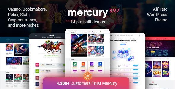 Mercury – Affiliate WordPress Theme. Casino, Gambling & Other Niches. Reviews & News