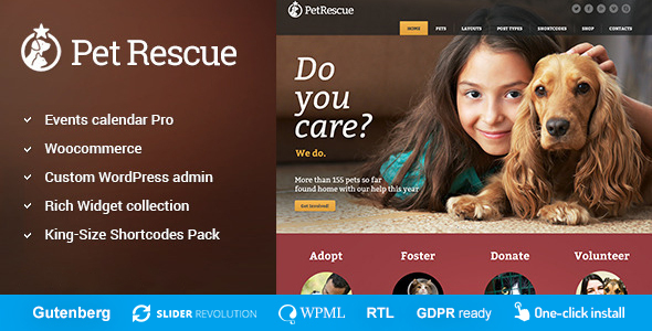 Pet Rescue – Animals and Shelter Charity WP Theme
