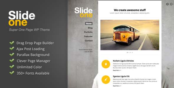 Slide One – One Page Parallax, Ajax WP Theme